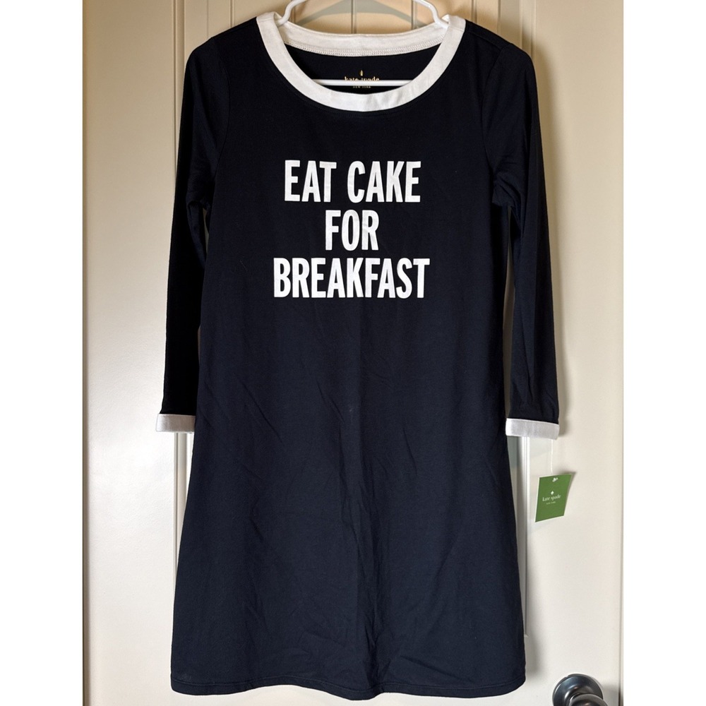 Kate Spade Women's XS Black White PJ Dress "Let Them Eat Cake For Breakfast" New
